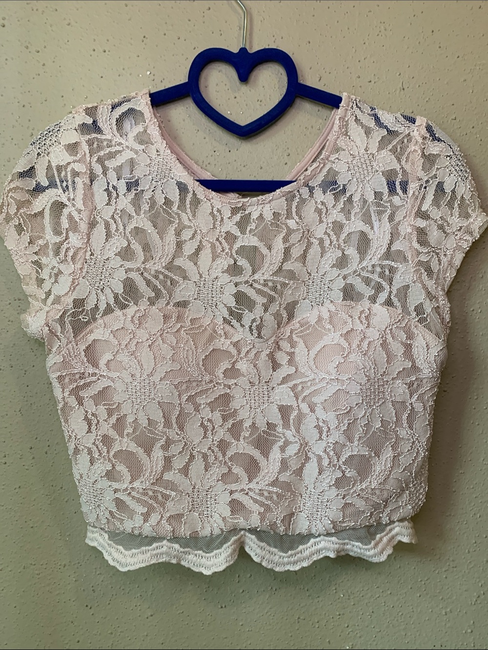Speechless Blush Pink Lace Cap-Sleeve Crop Top